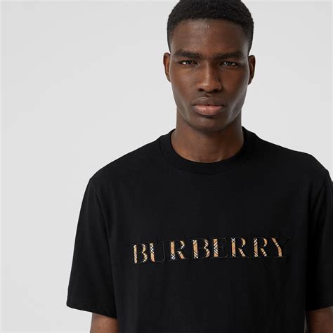 burberry embroidered check logo cotton t-shirt